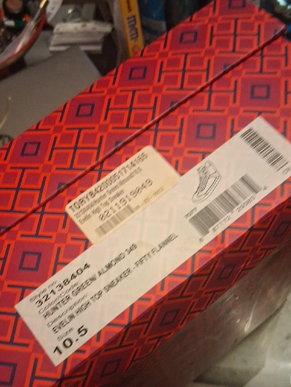 Tory Burch Forest Green and Orange Leather-Trim High-Top Sneakers - Picture 5 of 5